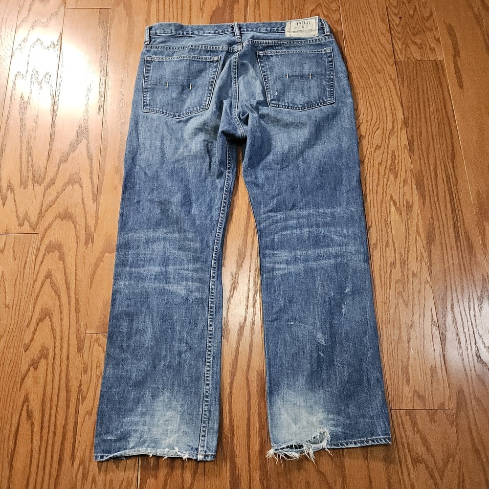 Polo Ralph Lauren Mens Straight Leg Distressed Medium Wash Denim Jeans 36x30
